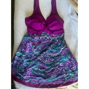 Modest Swimwear for Women and Slimming Peacock Skirted Swimdress